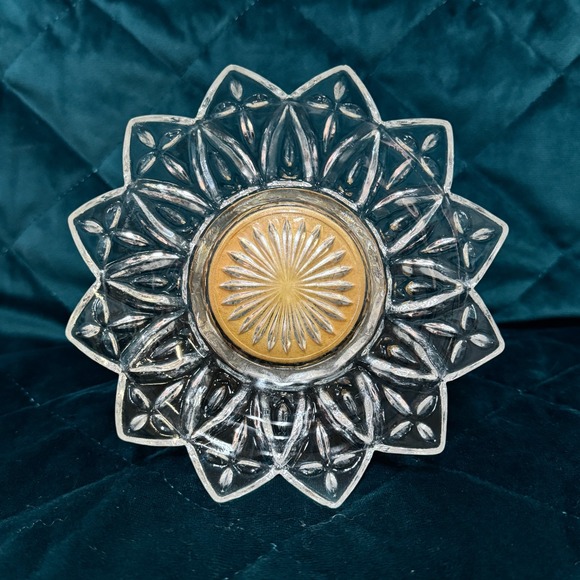 Vintage Hollywood Regency Crystal Candy Compote Bowl Decorative Brass Pedastal - Picture 2 of 8